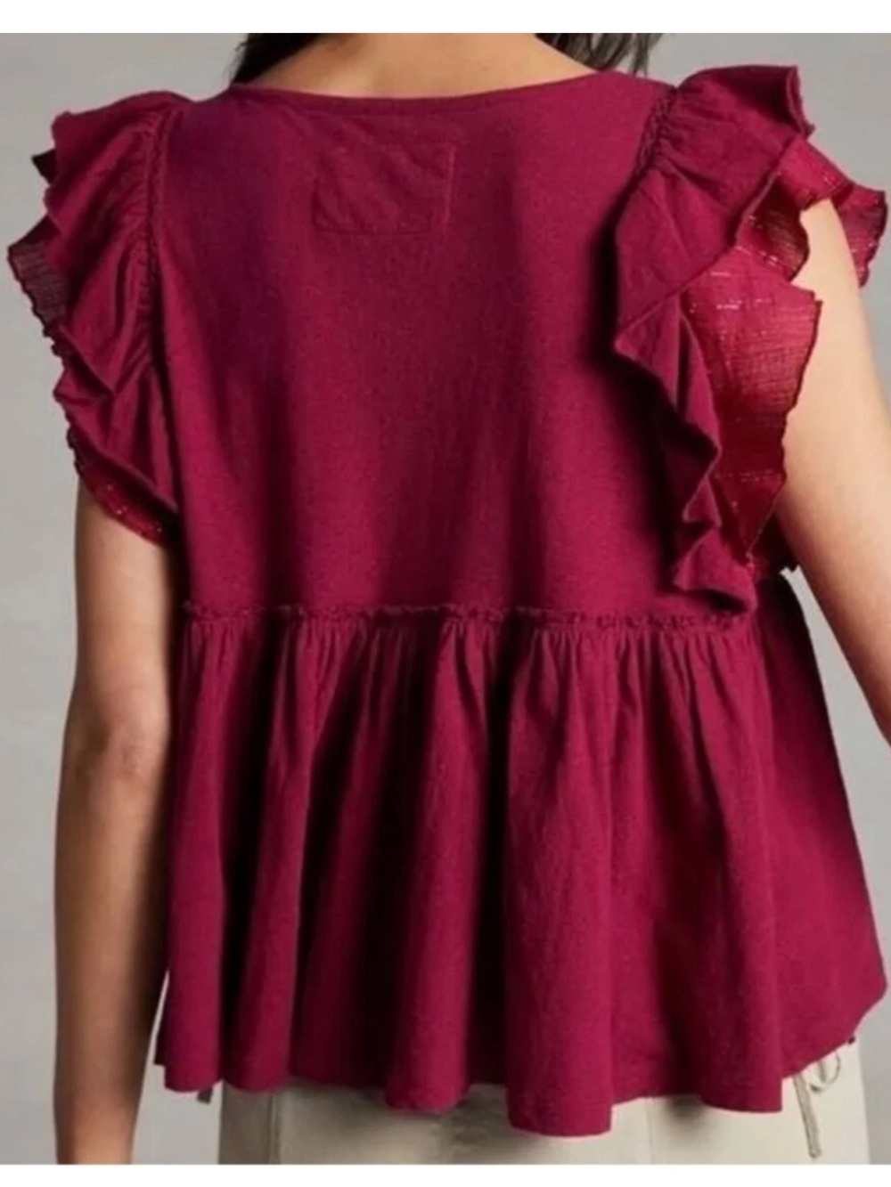 Anthropologie Caroline Ruffled Babydoll Top. Size XS. Color Raspberry. - Picture 4 of 9
